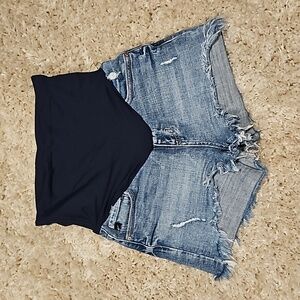 PinkBlush Blue Distressed Maternity Demin Shorts